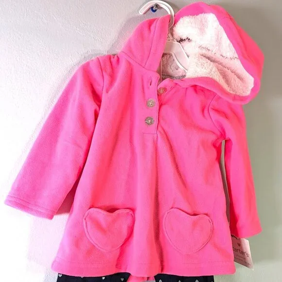 NWT Carter's Baby Girl's 2-PC Cardigan Leggings Set Hood Glittery Hearts… - Picture 4 of 7